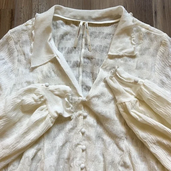 NWOT Anthropologie Long-Sleeve Button-Front Textured Blouse - Picture 8 of 12